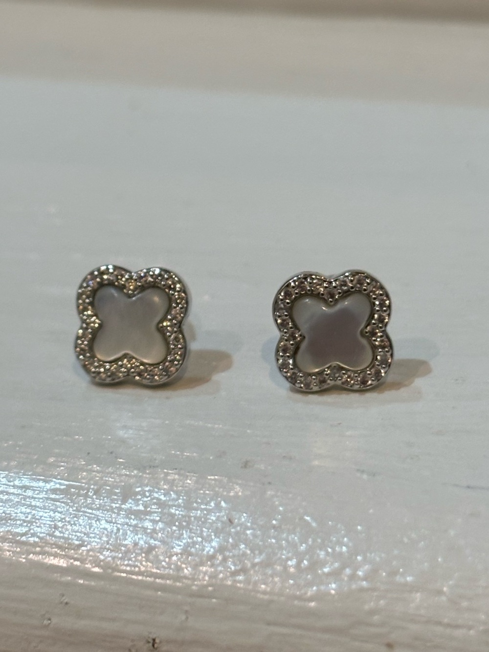 Sterling Silver Clover Mother-of-Pearl Stud Earrings